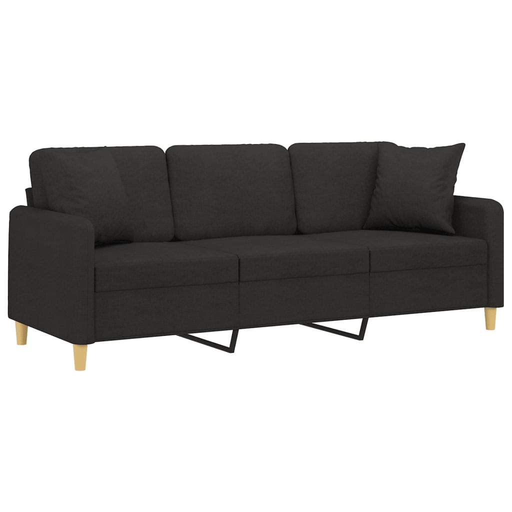 Sofá 3 lugares + almofadas decorativas 180 cm tecido preto