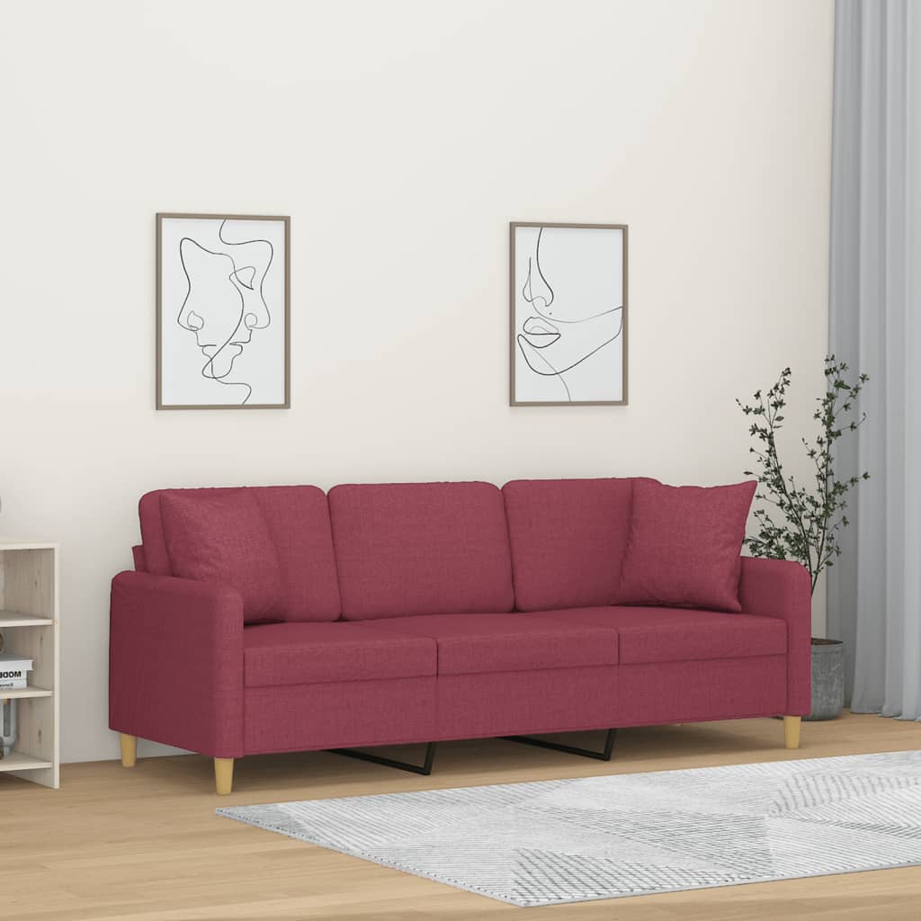 Sofá 3 lug. + almofadas decorativas 180cm tecido vermelho tinto