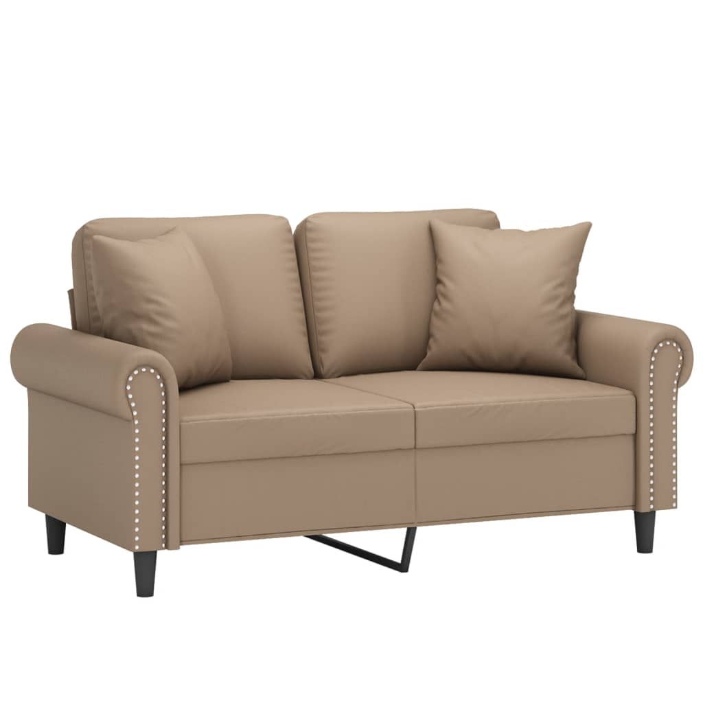 Sofá 2 lugares + almofadas 120 cm couro artificial cappuccino