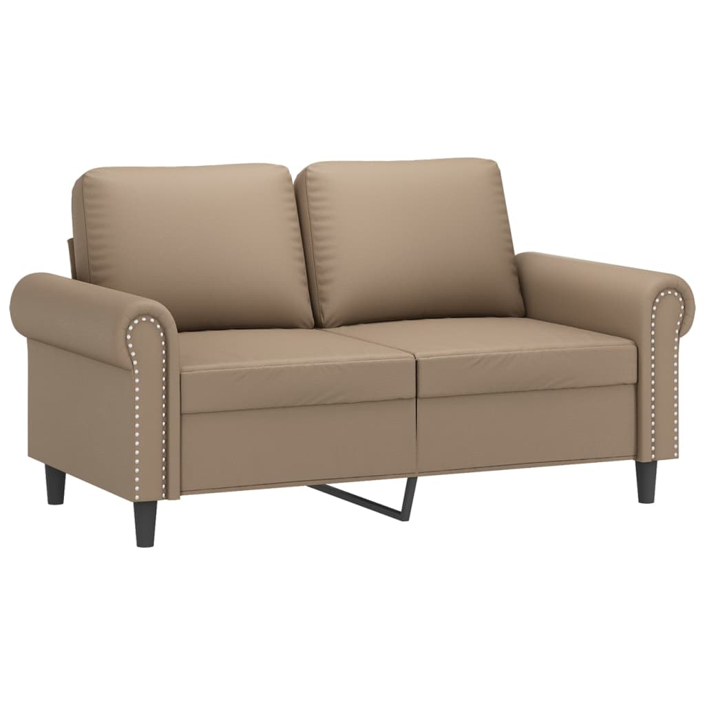 Sofá 2 lugares + almofadas 120 cm couro artificial cappuccino