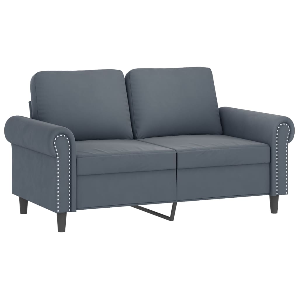 Sofá 2 lug. c/ almofadas decorativas 120 cm veludo cinza-escuro