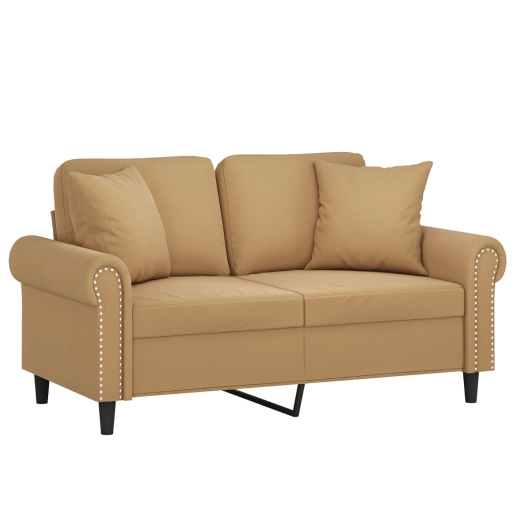 Sofá 2 lugares c/ almofadas decorativas 120 cm veludo castanho
