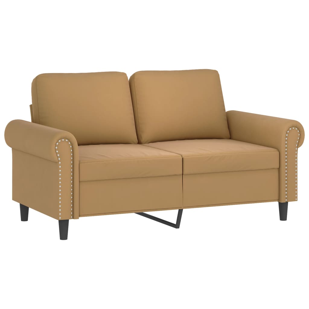 Sofá 2 lugares c/ almofadas decorativas 120 cm veludo castanho