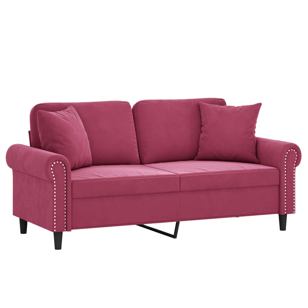 Sofá 2 lug. + almofadas decorativas 140cm veludo vermelho tinto