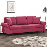 Sofá 3 lug. + almofadas decorativas 180cm veludo vermelho tinto