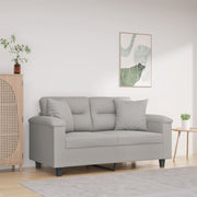 Sofá 2 lugares c/ almofadas 120 cm microfibra cinzento-claro