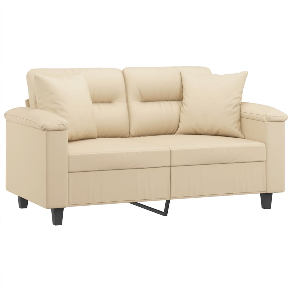 Sofá 2 lugares c/ almofadas 120 cm microfibra cor creme