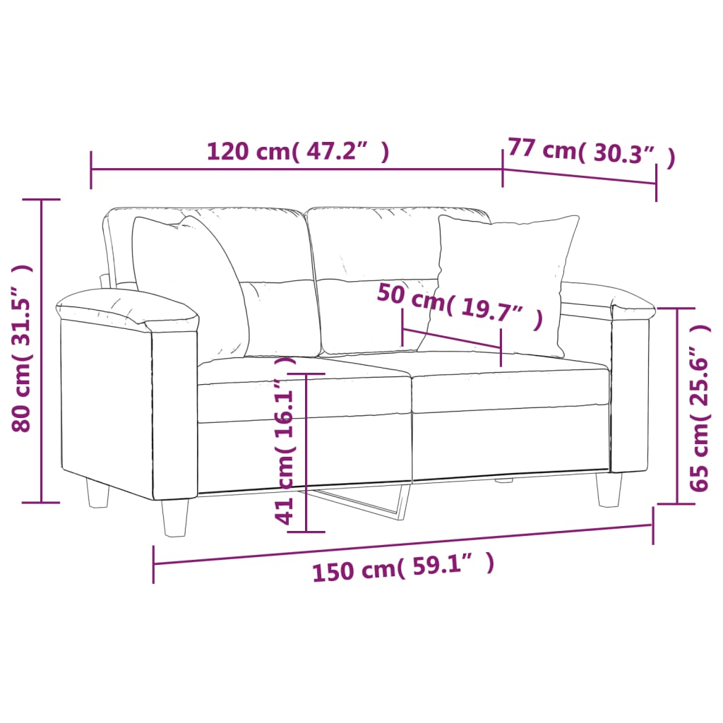 Sofá 2 lugares c/ almofadas 120 cm microfibra cor creme