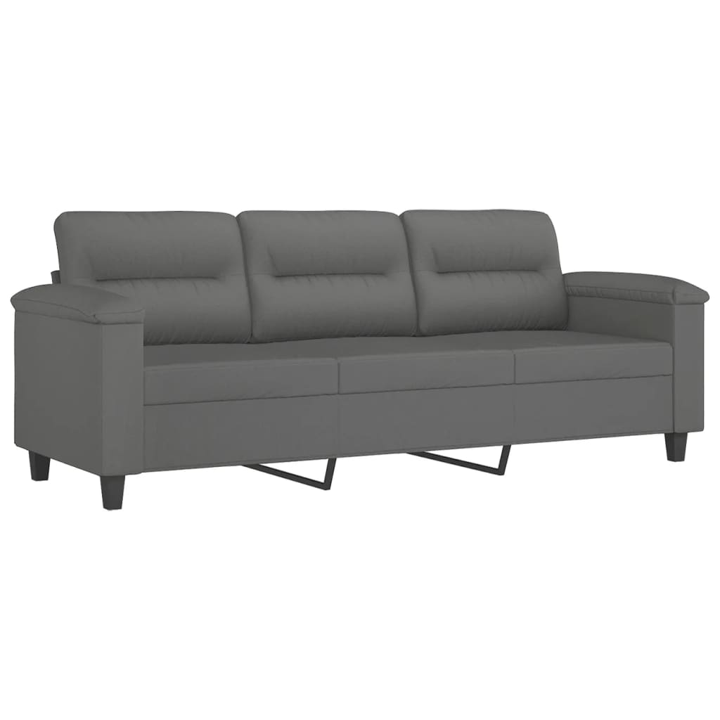 Sofá 3 lugares c/ almofadas 180 cm microfibra cinzento-escuro