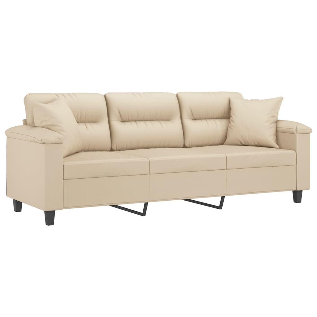 Sofá 3 lugares c/ almofadas 180 cm microfibra cor creme