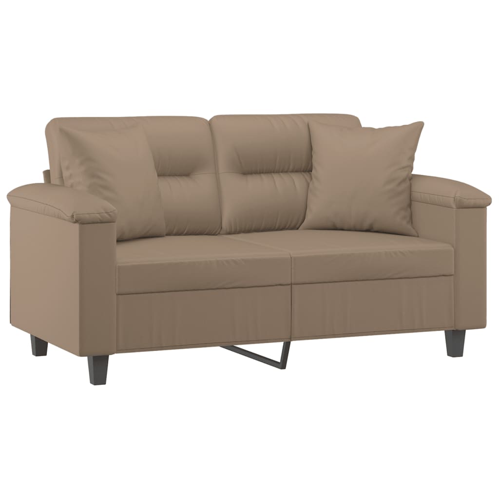 Sofá 2 lugares + almofadas 120 cm couro artificial cappuccino