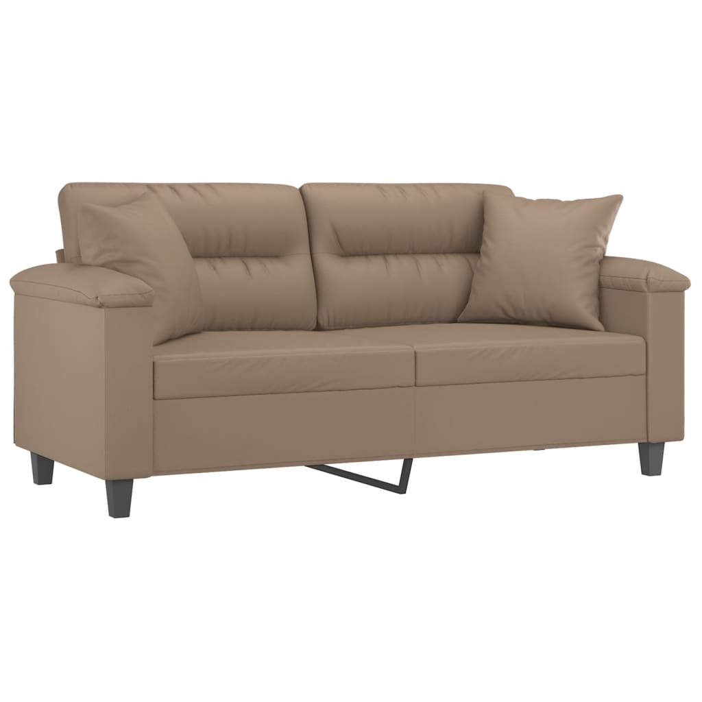Sofá 2 lugares + almofadas 140 cm couro artificial cappuccino