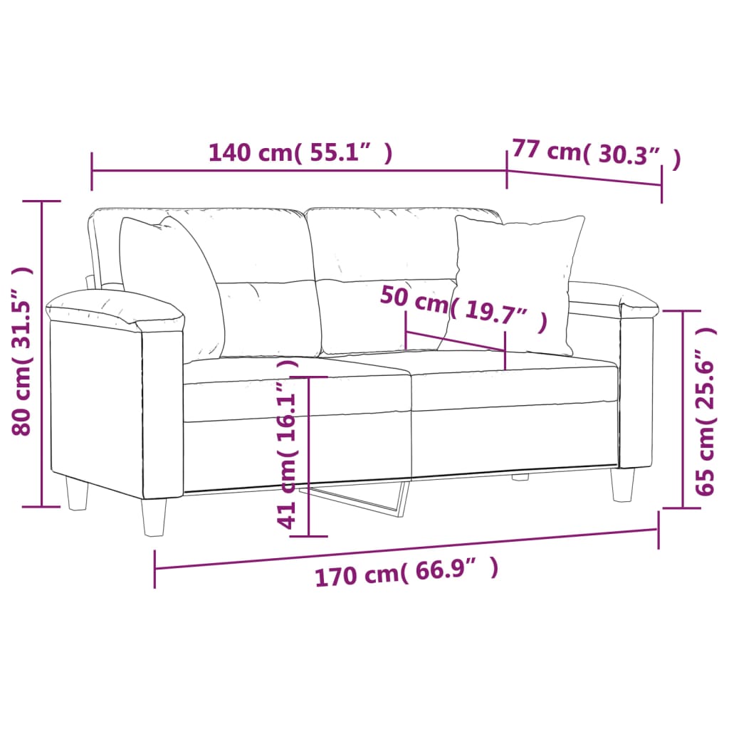Sofá 2 lugares + almofadas 140 cm couro artificial cappuccino