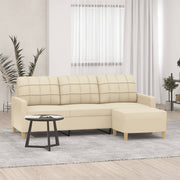 Sofá de 3 lugares com apoio de pés 180 cm tecido cor creme