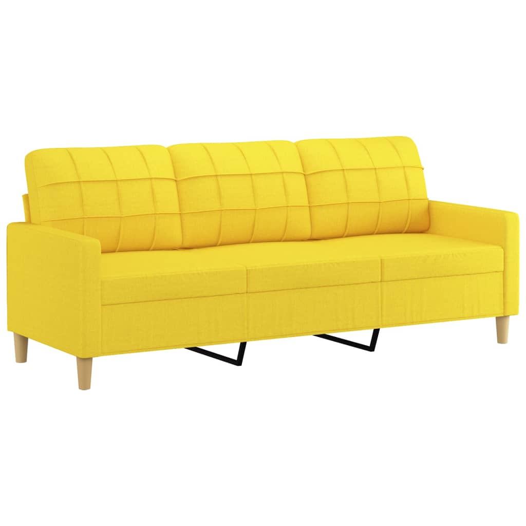 Sofá de 3 lugares com apoio de pés 180 cm tecido amarelo-claro