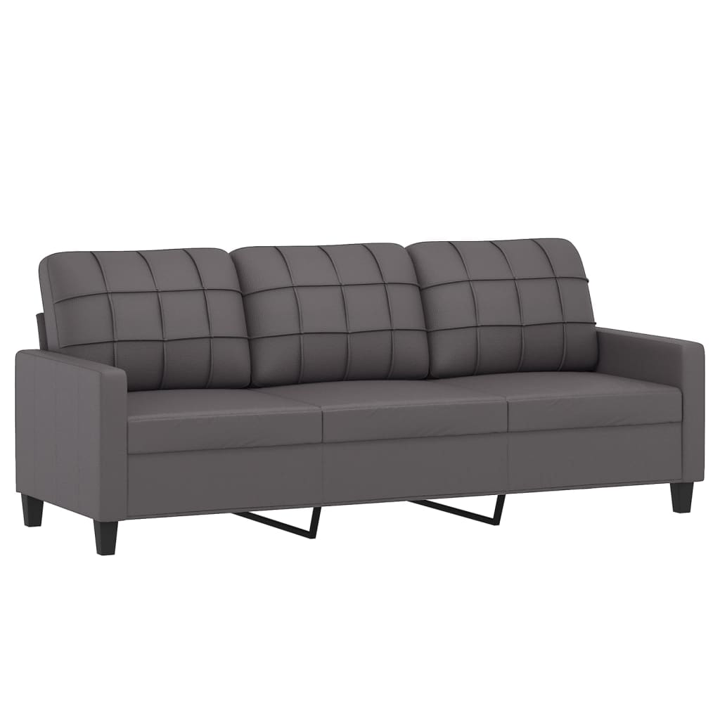 Sofá de 3 lugares c/ apoio de pés 180 cm couro artificial cinza