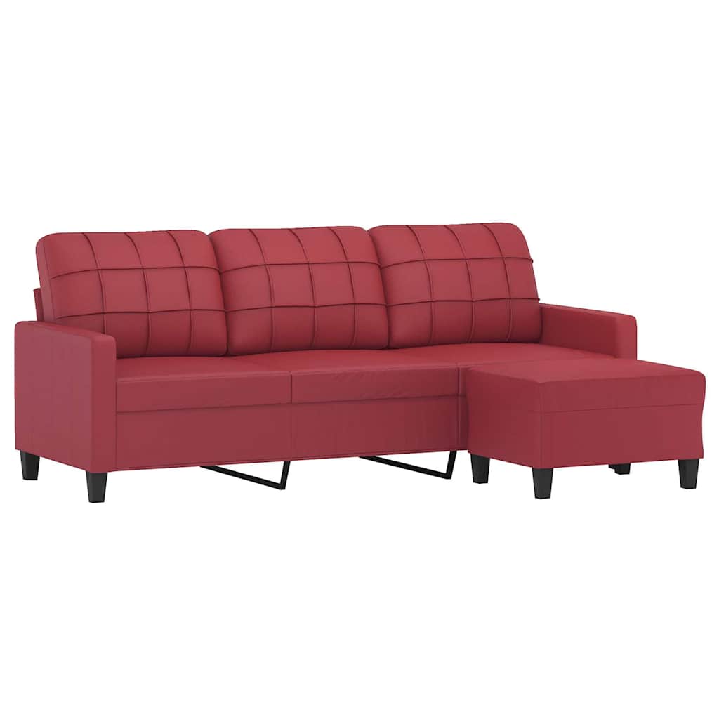 Sofá 3 lugares c/ apoio pés 180 cm couro artif. vermelho tinto