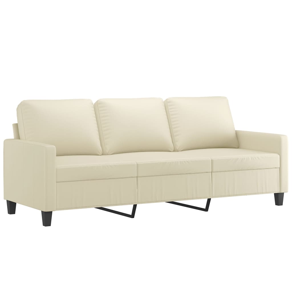 Sofá 3 lugares c/ apoio pés 180 cm couro artificial cor creme