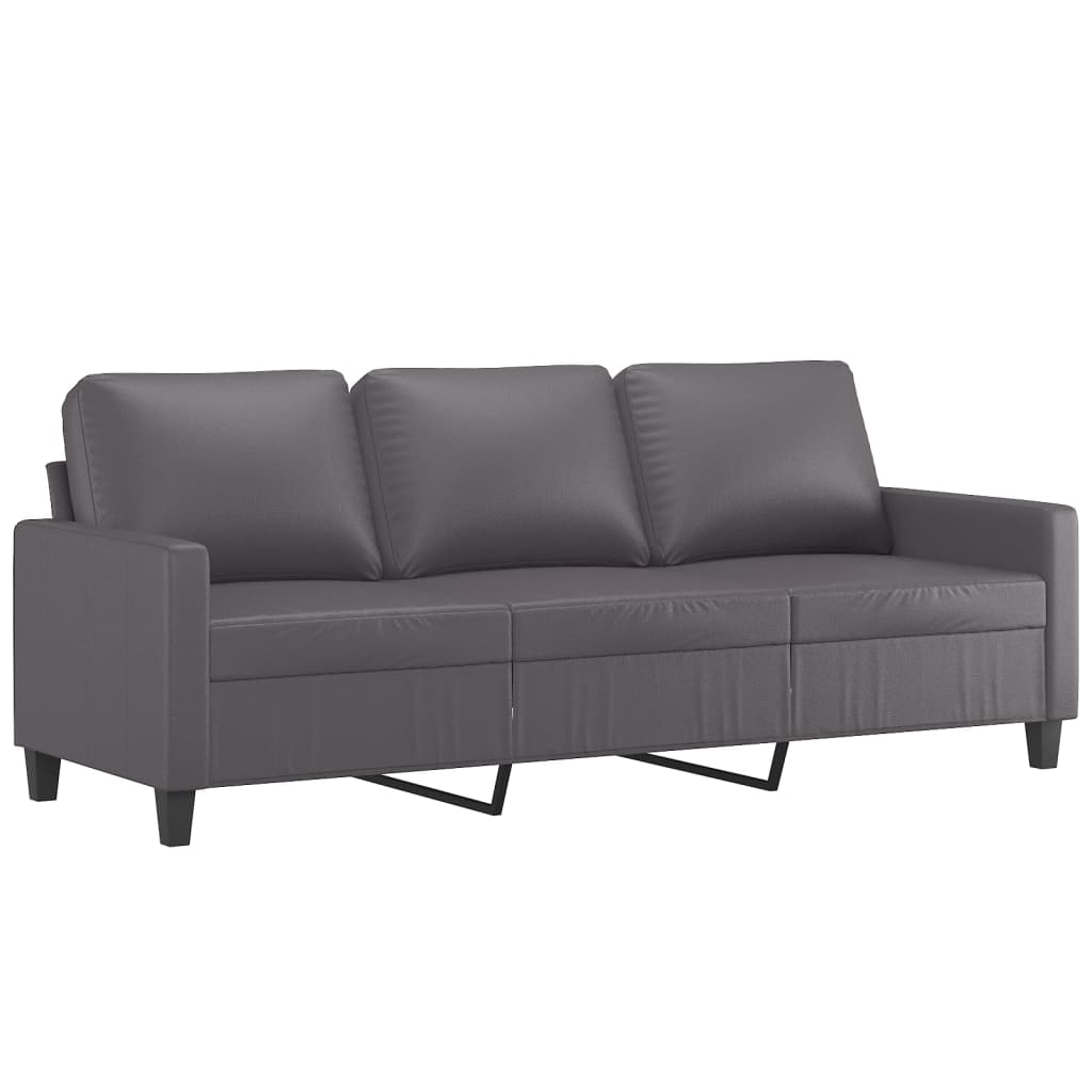Sofá de 3 lugares c/ apoio de pés 180 cm couro artificial cinza