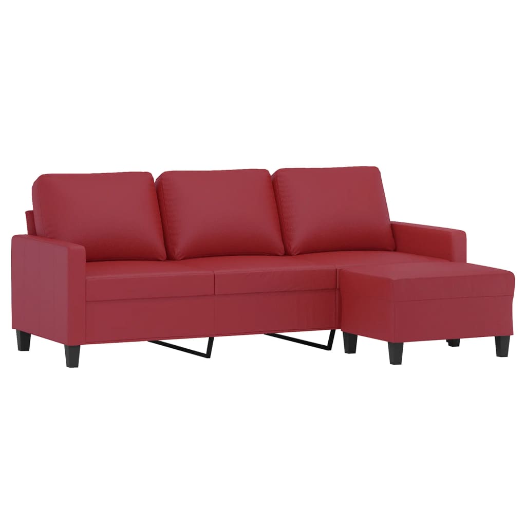 Sofá 3 lugares c/ apoio pés 180 cm couro artif. vermelho tinto
