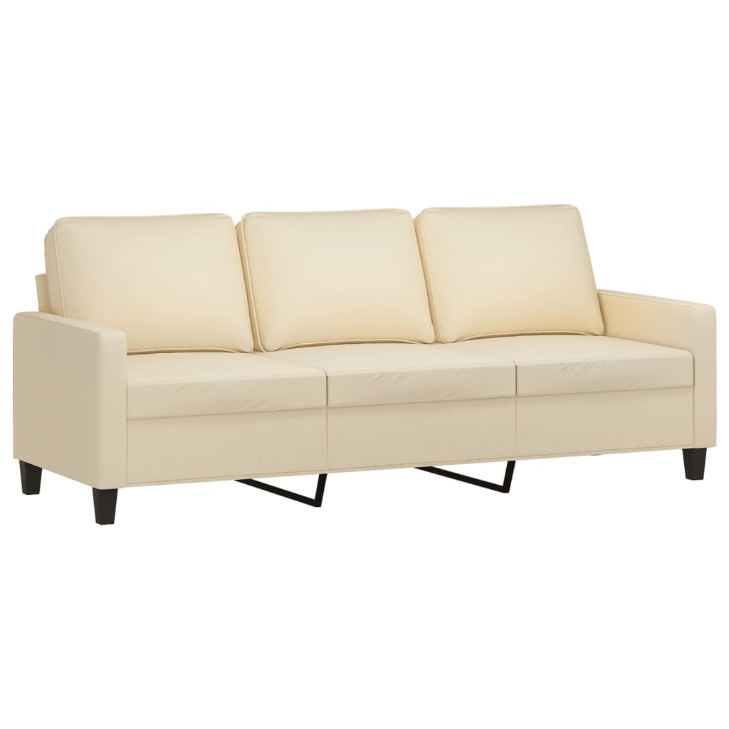 Sofá de 3 lugares com apoio de pés 180 cm tecido cor creme