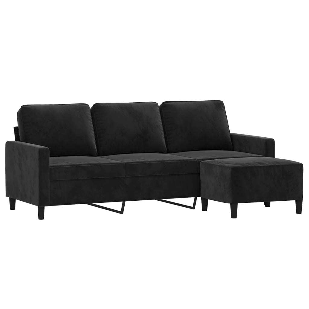 Sofá de 3 lugares com apoio de pés 180 cm veludo preto