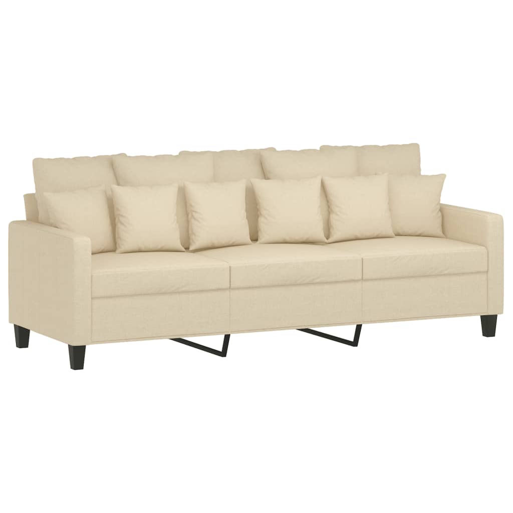 Sofá de 3 lugares com apoio de pés 180 cm tecido cor creme