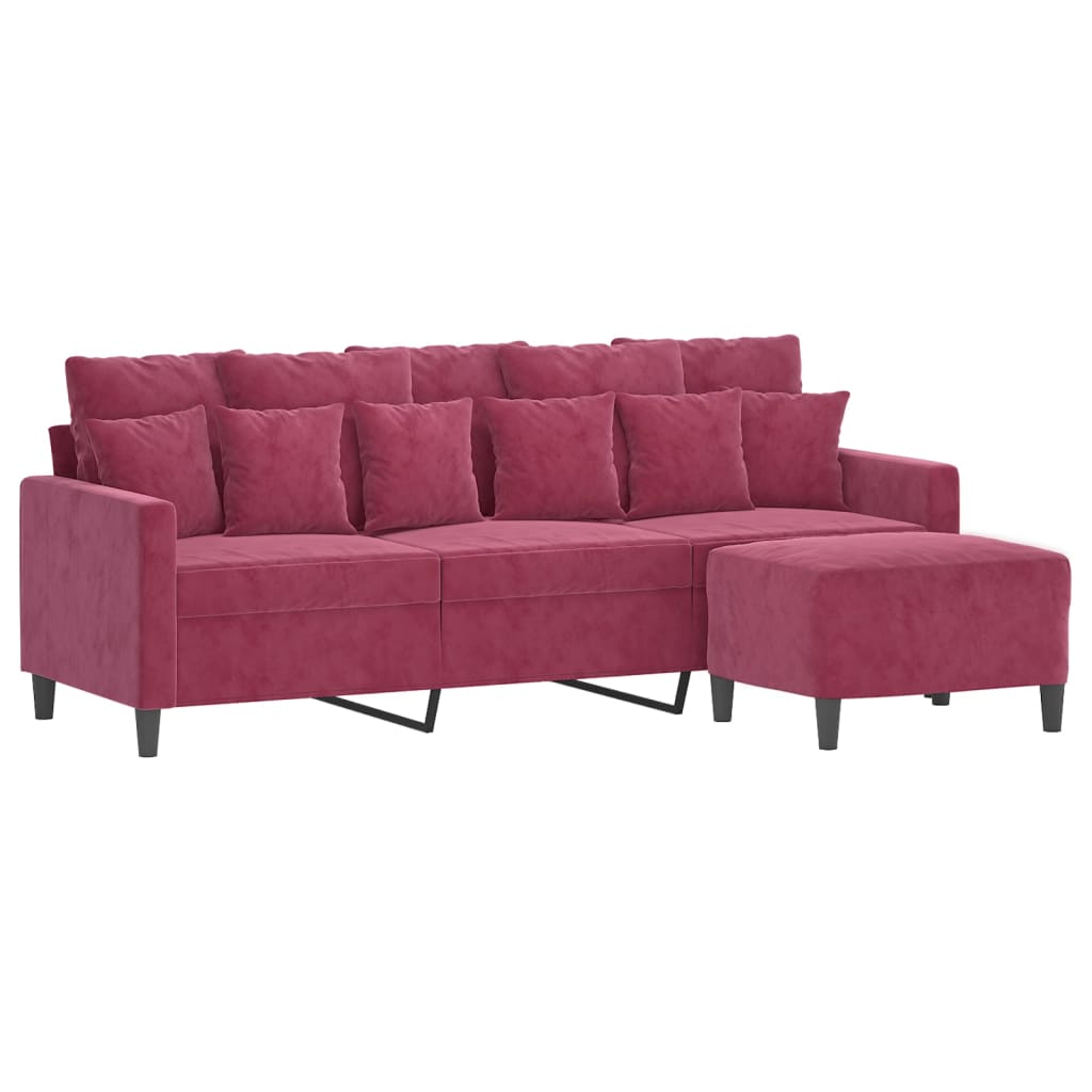 Sofá de 3 lugares com apoio de pés 180 cm veludo vermelho tinto