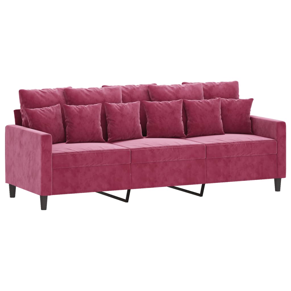 Sofá de 3 lugares com apoio de pés 180 cm veludo vermelho tinto
