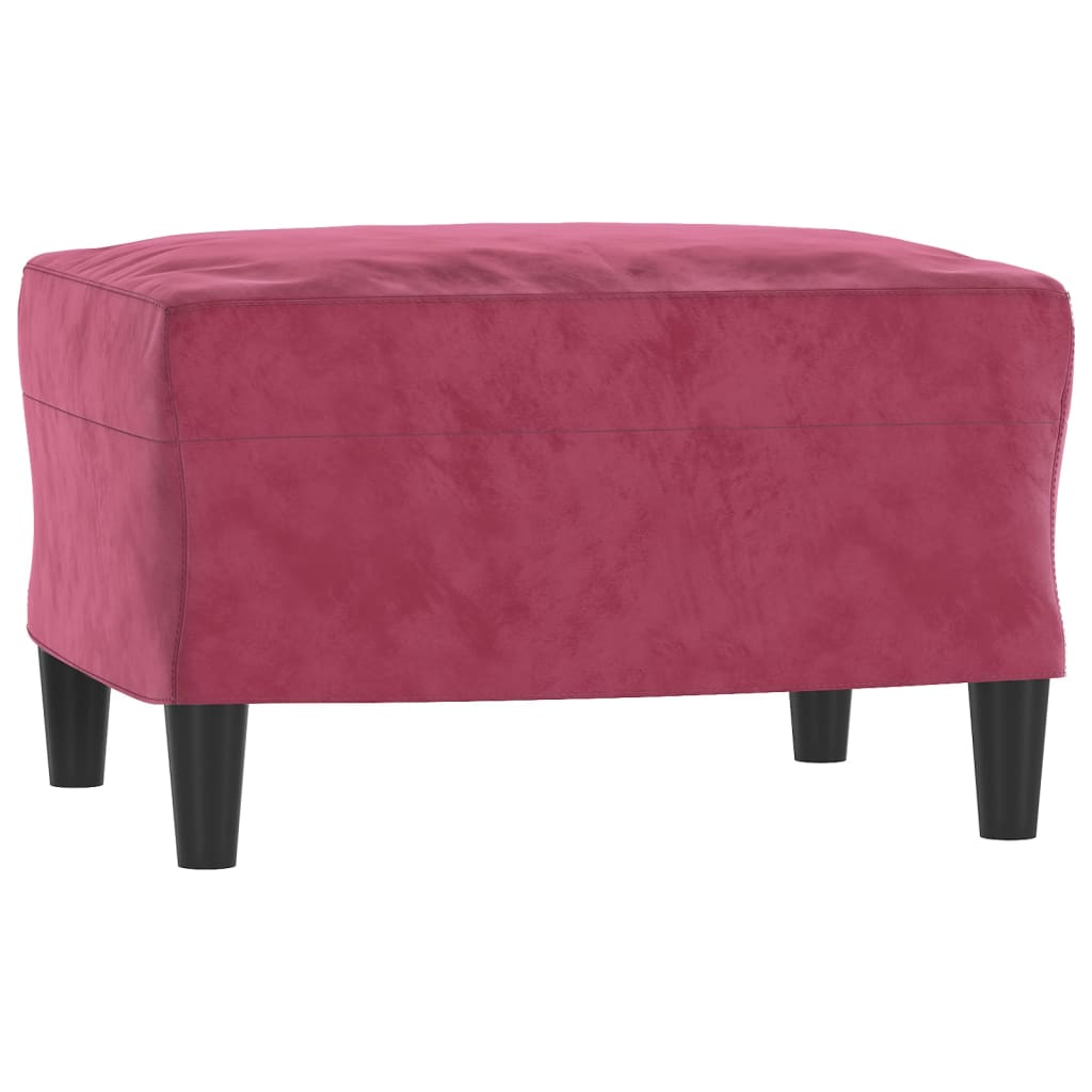 Sofá de 3 lugares com apoio de pés 180 cm veludo vermelho tinto