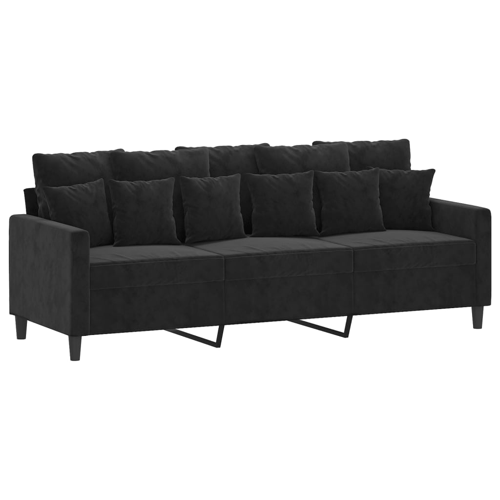 Sofá de 3 lugares com apoio de pés 180 cm veludo preto