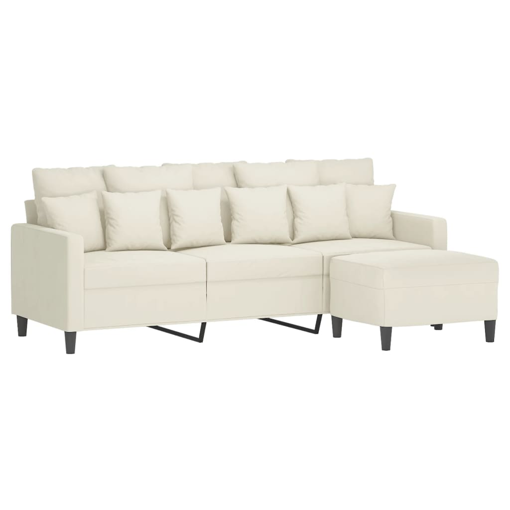 Sofá de 3 lugares com apoio de pés 180 cm veludo cor creme