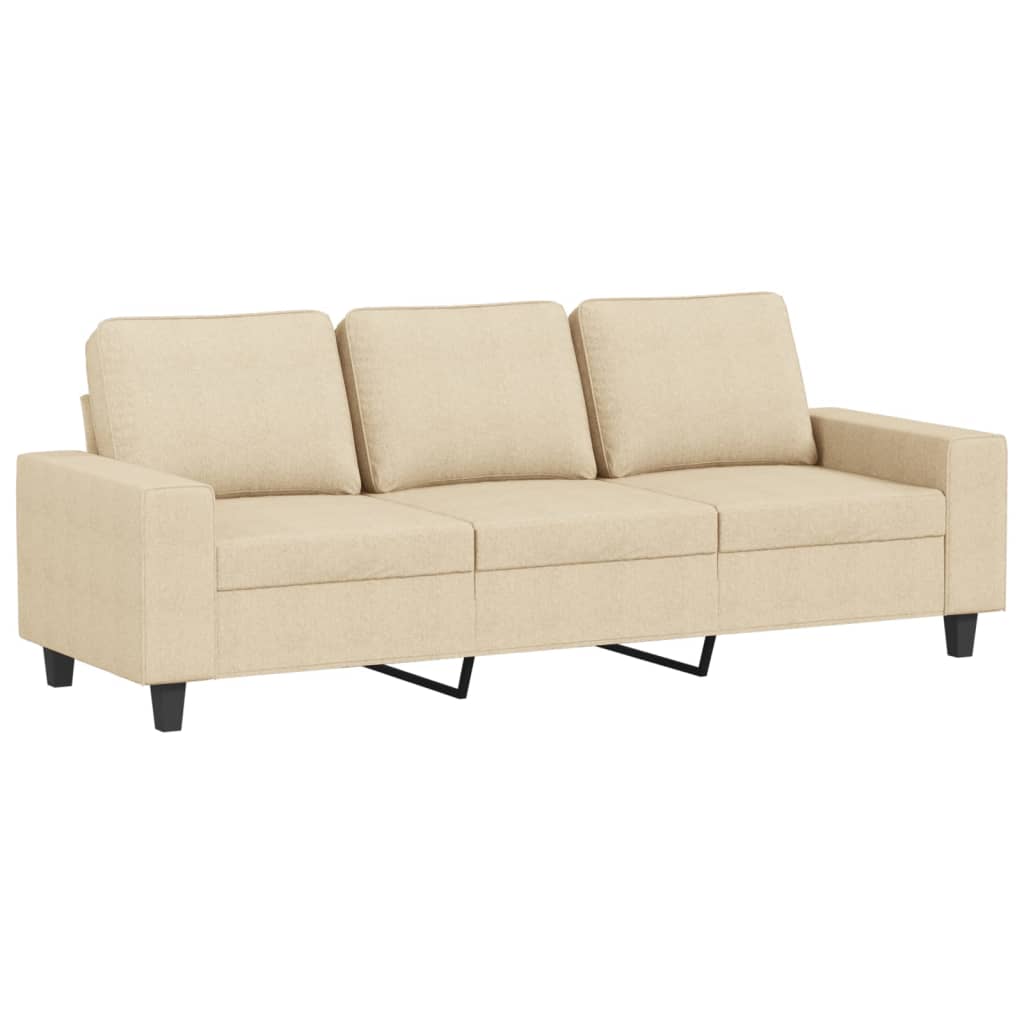 Sofá de 3 lugares com apoio de pés 180 cm tecido cor creme