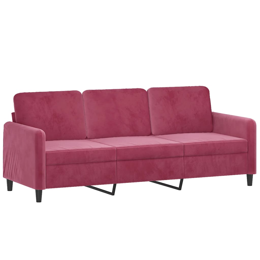 Sofá de 3 lugares com apoio de pés 180 cm veludo vermelho tinto