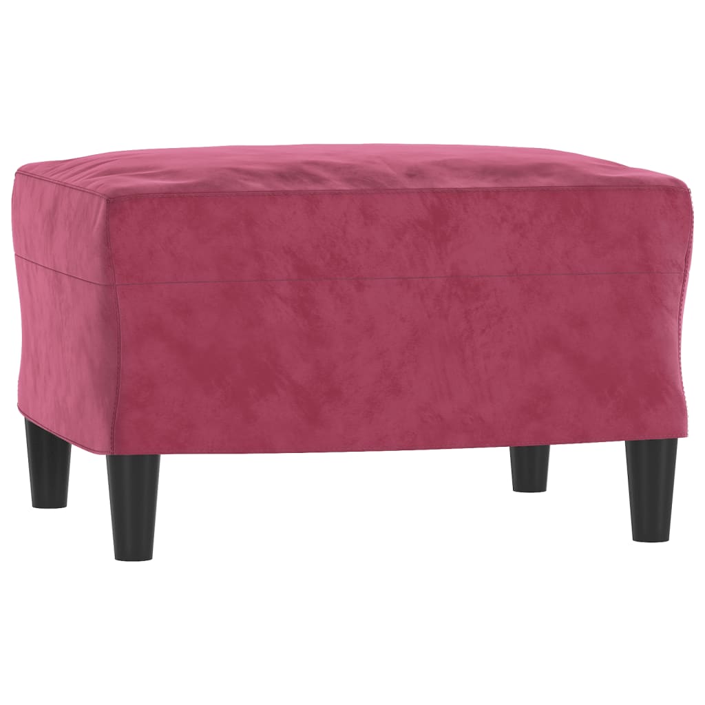 Sofá de 3 lugares com apoio de pés 180 cm veludo vermelho tinto
