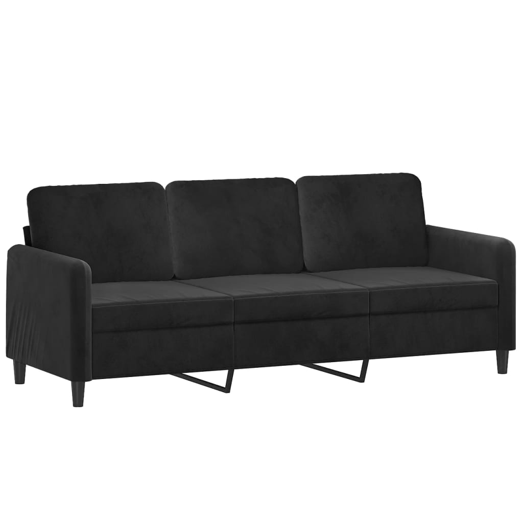 Sofá de 3 lugares com apoio de pés 180 cm veludo preto