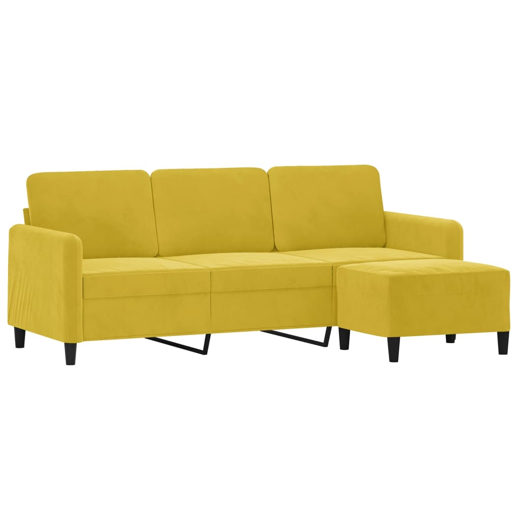 Sofá de 3 lugares com apoio de pés 180 cm veludo amarelo