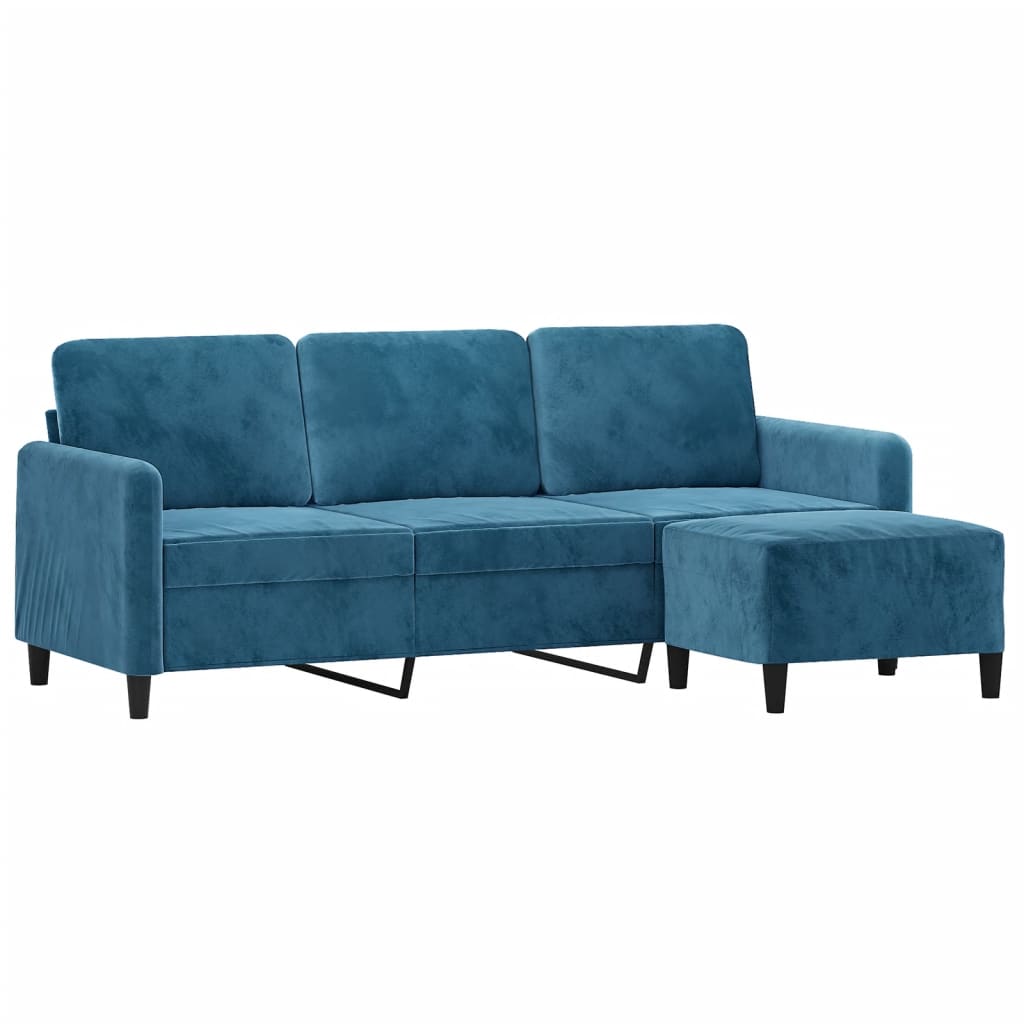 Sofá de 3 lugares com apoio de pés 180 cm veludo azul