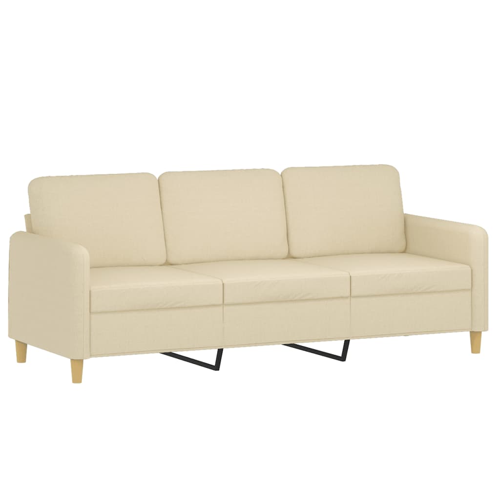 Sofá de 3 lugares com apoio de pés 180 cm tecido cor creme