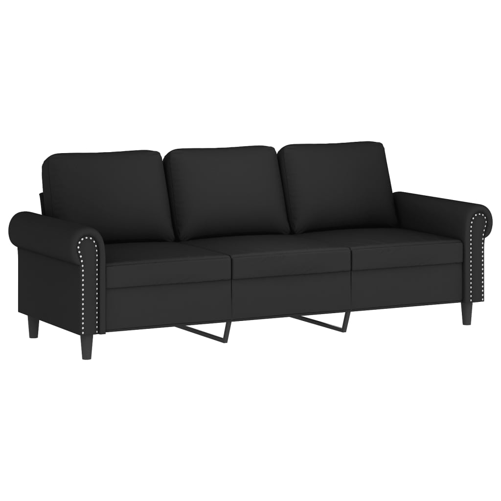 Sofá de 3 lugares com apoio de pés 180 cm veludo preto