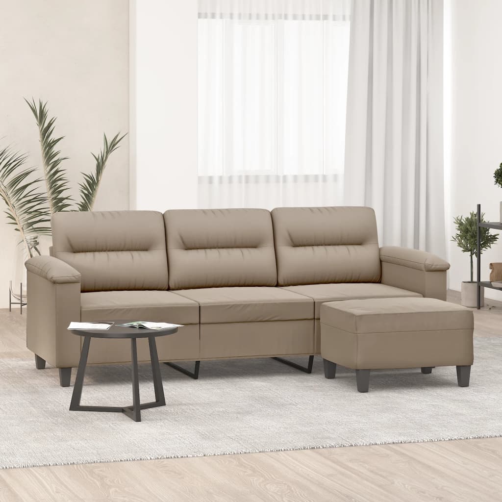 Sofá 3 lugares c/ apoio pés 180 cm microfibra cinza-acastanhado