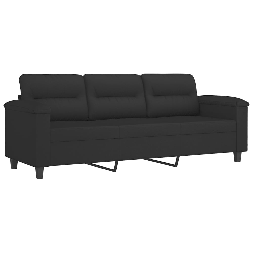Sofá 3 lugares c/ apoio de pés 180 cm tecido microfibra preto