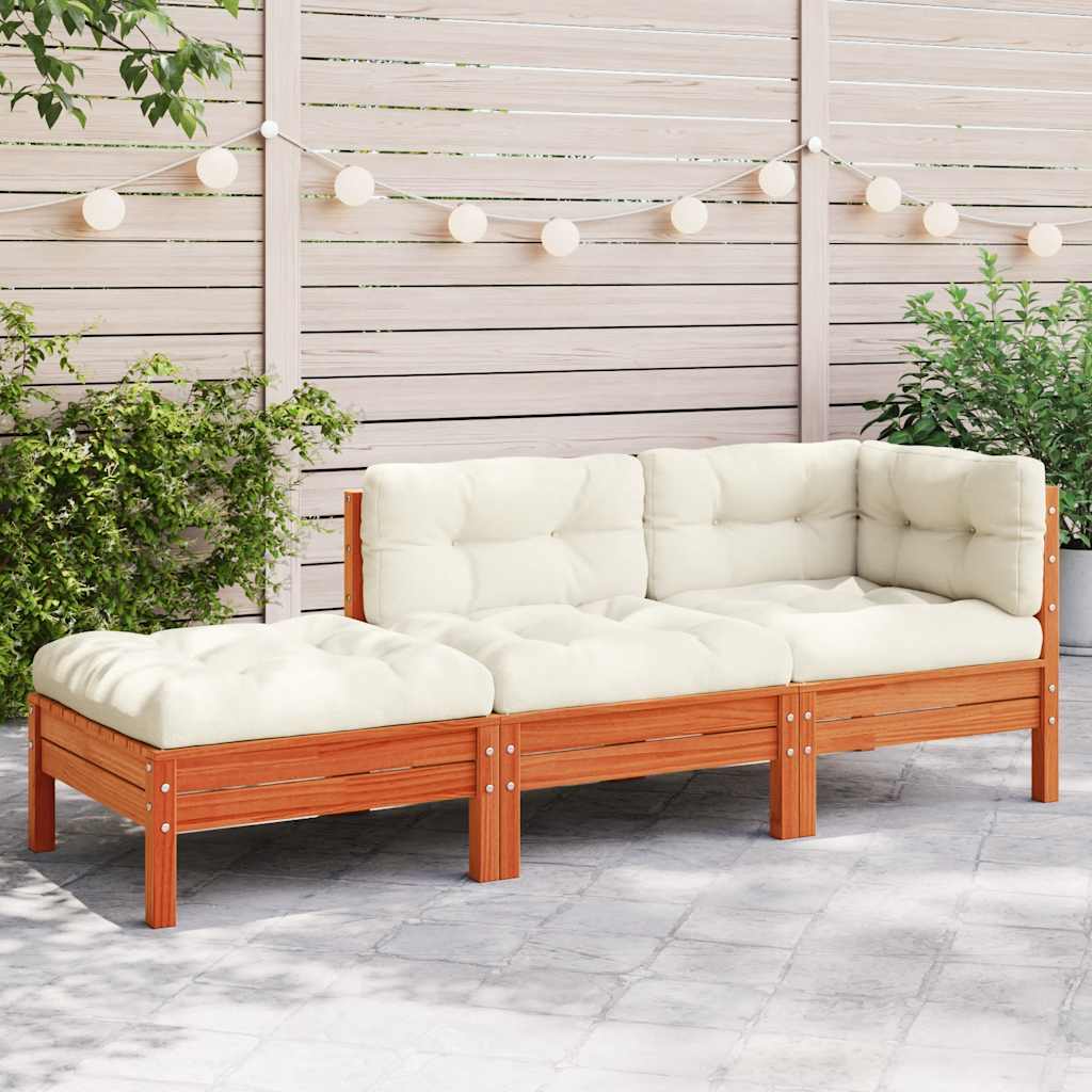 Sofá de 3 lugares para jardim c/ almofadões e apoio de pés