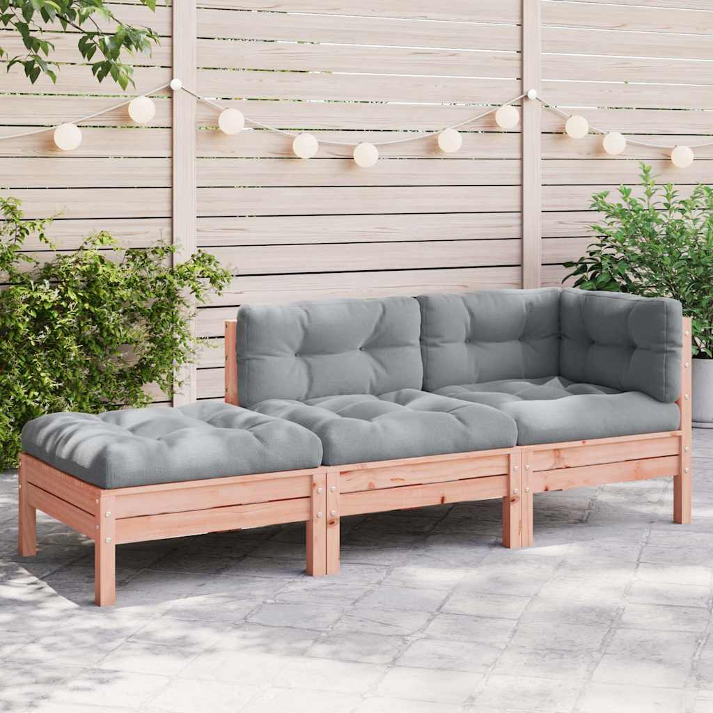 Sofá de 3 lugares para jardim c/ almofadões e apoio de pés