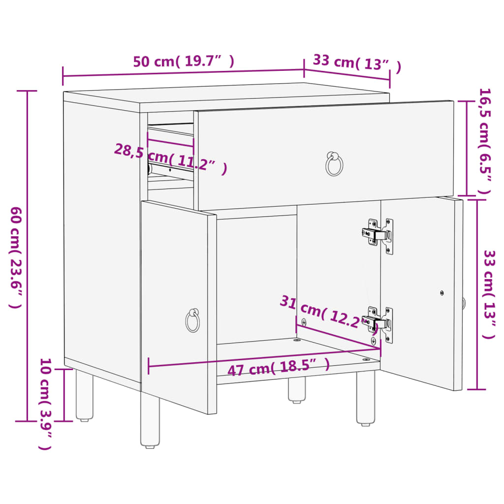 Mesa de cabeceira 50x33x60 cm madeira de mangueira maciça