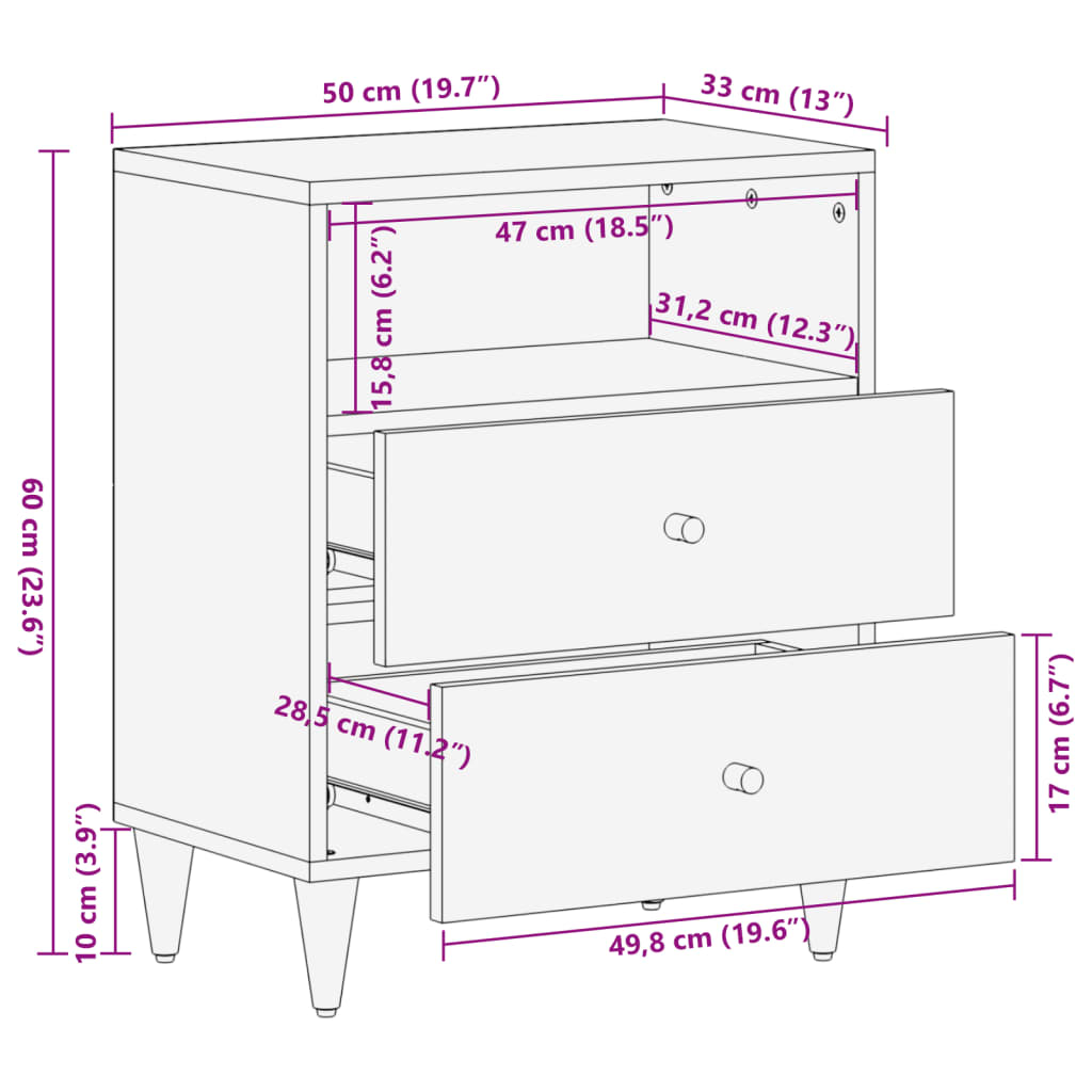 Mesa de cabeceira 50x33x60 cm madeira de mangueira maciça