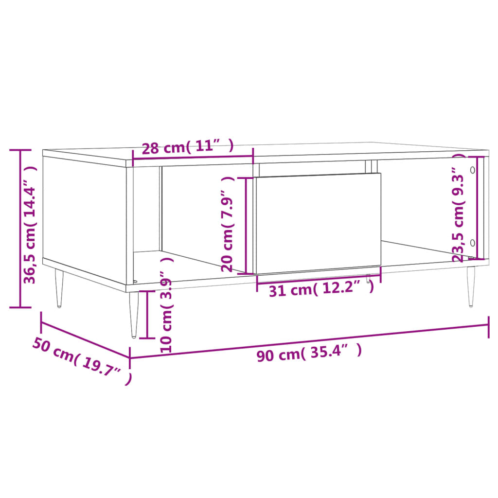 Mesa de centro 90x50x36,5 cm derivados de madeira branco