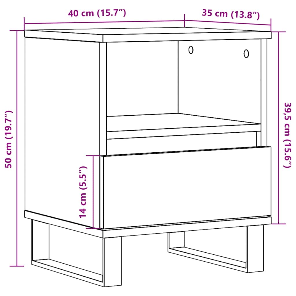 Mesa de cabeceira 40x35x50 cm derivados de madeira branco