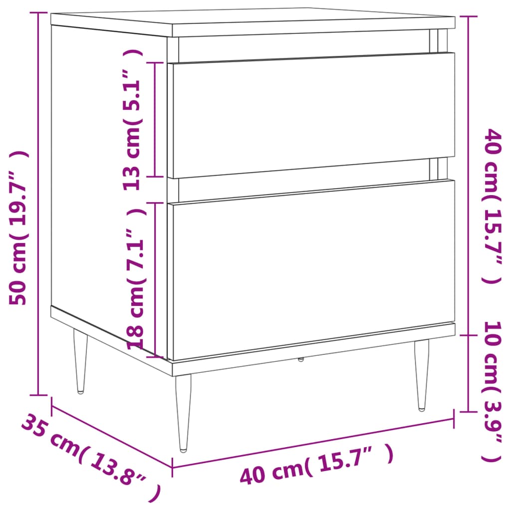 Mesa de cabeceira 40x35x50 cm derivados de madeira branco