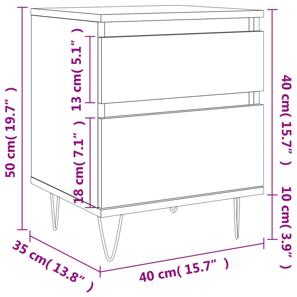 Mesa de cabeceira 40x35x50cm derivados madeira cinzento cimento
